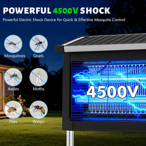 Cordless Outdoor Solar Bug Zapper With 4500V Grid Waterproof Mosquito Killer Rechargeable Solar Panel close-up view