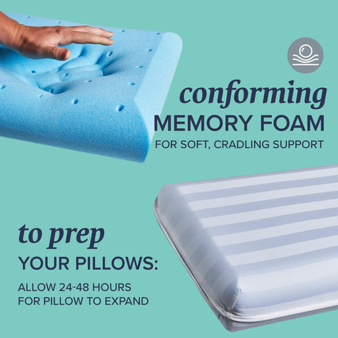 Memory Foam Firm Bed Pillows King Size 2 Pack Block Shaped Pillow For Side Sleepers And Back Sleepers Delivers Real Solid Support And Cushy Comfort For A Restful Night's Sleep; hand compresses foam