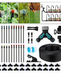 Drip Irrigation Kit Easy Install Auto Watering System 100 Feet With 24 Rotating 360 Degree Sprinkler Nozzles T Connectors For Garden Lawn Greenhouse Patio Plants And Hydroponics, showing complete set with tubing and connectors.