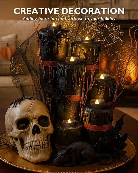 Battery Operated LED Tea Lights Flameless Flicker Candles With Colored Glow For Halloween Parties skull decor