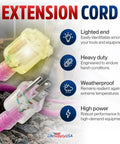 75Ft Heavy Duty Extension Cord Waterproof And Cold Resistant For Indoor Or Outdoor Jobsites A Beefy 15 Amp Three Prong Power Cable That Grinds Through Anything Without Breaking A Sweat In Neon Pink connectors, lighted ends.
