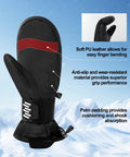 Waterproof Ski Mittens For Men And Women With Pocket And Wrist Guard Touchscreen Compatible, detailed palm view and features