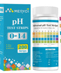 pH Test Strips 0 To 14 Range 200 Count Universal Litmus Paper For Water Pools Kombucha Food Soap Making And DIY Home Testing Quick Accurate pH Readings For Aquarium And More featuring packaging and color chart