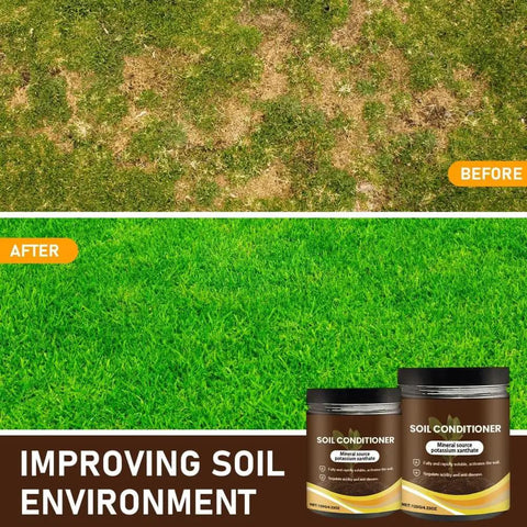Before and after of lawn using Plant And Lawn Growth Booster With Liquid Bone Meal Fertilizer To Revitalize Soil And Boost Root Health.