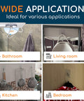 Clear Adhesive Wall Hooks Set Heavy Duty No Drill 22 Lb Capacity Waterproof Transparent Towel Hooks For Home Bathroom Kitchen Office Outdoor Multipurpose 12 Pack used in various rooms.