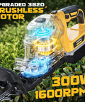 Image of a Cordless Hedge Trimmer Beast with 22-Inch Dual-Action Blade, showcasing 2000 RPM brushless motor and battery level display.