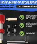 Pro Grade Magnetic Recurve Bow Arrow Rest And Plunger Set with replacement copper core, springs, and wrenches displayed.