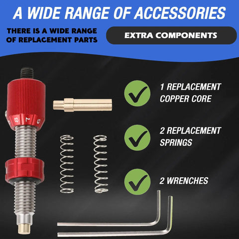 Pro Grade Magnetic Recurve Bow Arrow Rest And Plunger Set with replacement copper core, springs, and wrenches displayed.