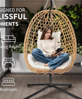 Egg Chair With Stand Outdoor Patio Wicker Hanging Chair Hammock Swing Seat Cozy Ergonomic Design With Thick Cushion 350 Lbs Capacity