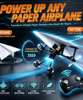 Rad Remote Control Paper Airplane Kit With Gyro Stabilizer And Dual Propellers shown transforming a paper plane into RC flyer
