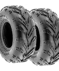 Pair Of 2 ATV Go-Kart Tires 145/70-6 6 PR Tubeless All Terrain Off Road Tires for trail and track; image of two durable black tires.