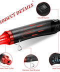 Compact 3 Pack Heat Gun Hot Air Tool For Crafting And Epoxy Resin Projects Fast Heating Blower For Vinyl Wrap And Paint Drying Sleek 300W Black Device, showing stainless steel tips and on/off switch.