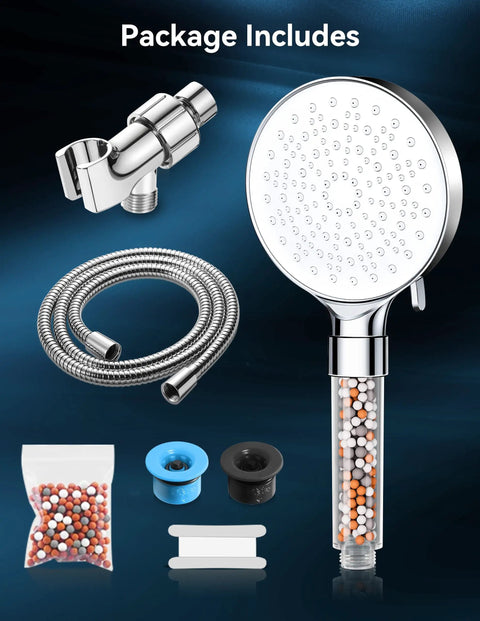 Shower Head With Six Spray Modes And High Pressure 59 Inch Hose, Handheld Water Filter For Hard Water, package includes all parts