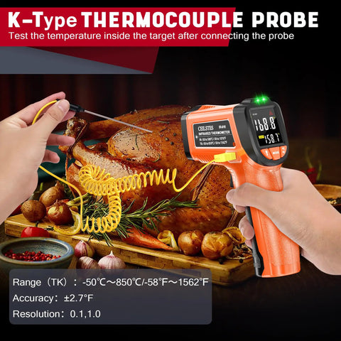 Infrared Thermometer Gun Non Contact Digital Laser Temp Tool Pro Grade With Emissivity Adjustable And Max Min Readouts For Cooking