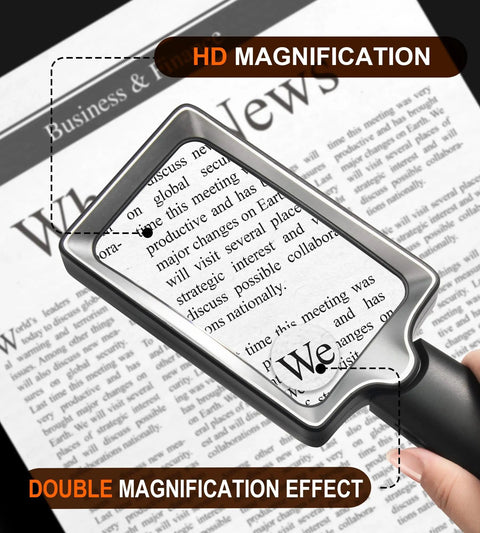 Lighted Handheld Magnifier With 20 LED Lights Dual Magnification Rectangle Glass For Seniors Reading Non Glare