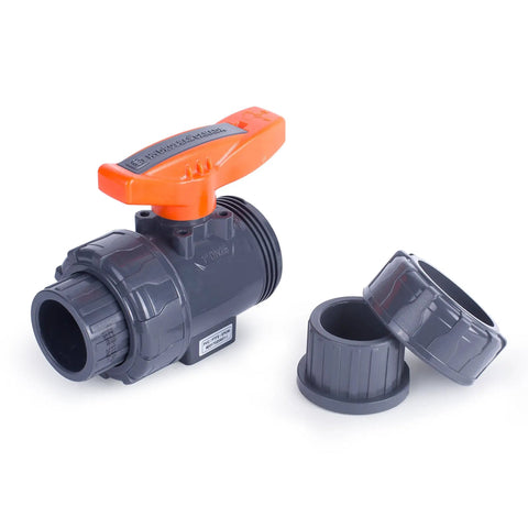 1 Inch PVC True Union Ball Valve With Full Port And Glue On Socket, 200 PSI At 73F, EPDM O Rings And PTFE Seats.