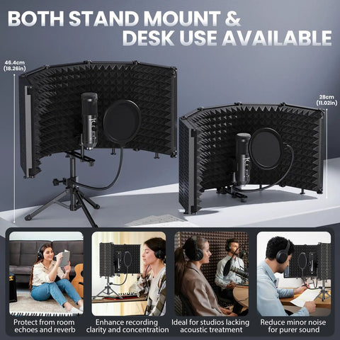 USB Condenser Microphone Kit with Isolation Shield Pop Filter and Tri Stand for Laptop PC Mac and Phone Recording