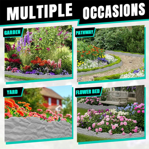 Interlocking Garden Edging Border Kit With Spikes, 20 Ft Of Durable Plastic Lawn Edging With Stone Texture installed in garden