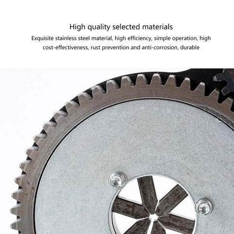 Professional Manual Hose Crimper Tool With Large Gear Press System For 6 To 32 Mm Tubing Heavy Duty stainless steel gear close-up.