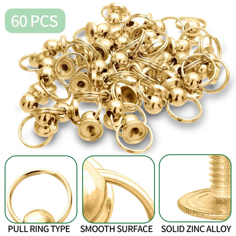Top Shelf Gold Screwback Round Head Rivets With Pull Rings Heavy Duty Zinc Alloy 8 mm Fasteners for Leathercraft DIY Sewing Projects.
