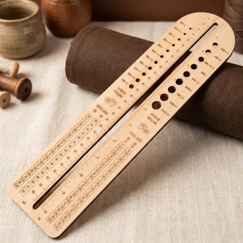 Wooden Sock Blocker Ruler For Knitting And Crochet, Dual Measuring Tool With Needle Gauge, 12.6 Inch Craft Ruler For Yarn Projects, Durable And Totally Handy For Socks, Hats, And Crochet Fans, wooden sock blocker ruler on fabric