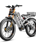 Heavy Duty Adult Electric Bike Cranks Out 5600 W Peak Power And Hits 50 Mph Quick While The Massive 80 Ah Battery Pushes You Up To 250 Miles Per Charge With Full Suspension And Gnarly Fat Tires Built Tough, showing front view with fat tires and suspension.