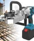 Heavy Duty 800W Brushless Rebar Threading Machine showing cordless design with battery, used for threading 16-40mm rebar on construction site.
