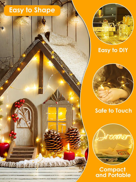 66Ft 200 LED Fairy Lights Plug In Warm White IP44 Waterproof Indoor Outdoor With Timer And 8 Modes Copper Wire Twinkle wrapped around decor.