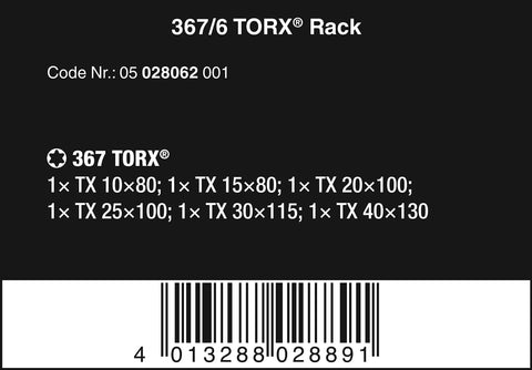 Label for Torx Screwdriver Set With Kraftform Plus Handle And Rack 6 Piece Includes Torx Drive Tips and Handy Markings.