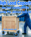 Five Inch Heavy Duty Casters Set Of Four Premium Swivel Rollers Built Tough As Nails Featuring Non Marking Rubber Wheels on wooden crate