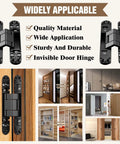 Hidden Door Hinges 6 Inch Black Invisible Door Hinge With 3 Way Adjustable Butt Hinge And 180 Degree Swing Concealed Zinc Alloy Hardware For Frameless Doors No Visible Pins Seamless Modern Look