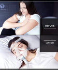 Before and after therapy with Universal 19mm CPAP Tubing Hose, user sitting then lying with mask and CPAP connected.