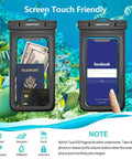 4 Pack 8.5 Inch Waterproof Phone Pouches with Lanyard for Beach and Travel, featuring clear phone pouch with passport and cash inside