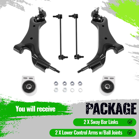 Beefed-Up Front Lower Control Arm Sway Bar Kit With Ball Joints For 2010-2017 Chevy Equinox And GMC Terrain Heavy-Duty Steel Suspension Links 4-Piece Direct-Fit Replacement, 2 control arms and 2 sway bar links