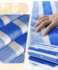 Ultra Plush Micro Fleece Lounge Chair Towel Cover Set Of 2 With Quick Dry Non Slip Backing And 2 Side Pockets, blue white fabric close-up.