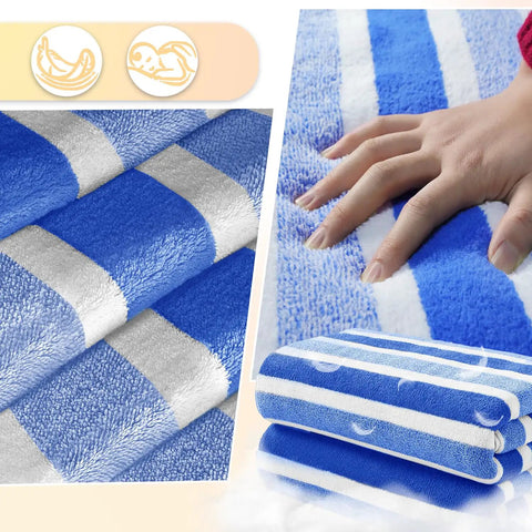 Ultra Plush Micro Fleece Lounge Chair Towel Cover Set Of 2 With Quick Dry Non Slip Backing And 2 Side Pockets, blue white fabric close-up.