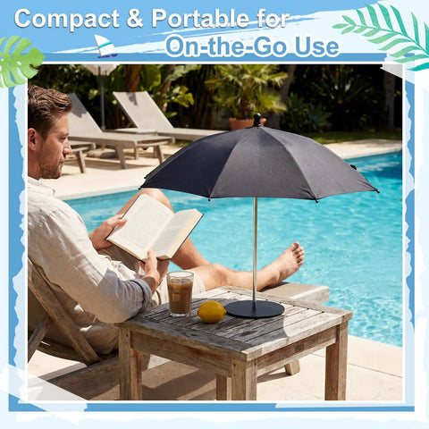 Cool Little Mini Drink Umbrella With Weighted Base on table by pool, 19.7 inch canopy