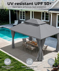 Outdoor Gazebo 10 By 13 Ft With Double Roof And Mosquito Netting Built Tough Metal Frame Canopy UV Resistant Waterproof Top Curtains For Patio Backyard Garden Lawn Or Deck overlooking pool