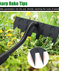 Long Handle 56 Inch Six Tine Weeding Hoe And Weed Puller Tool For Lawn Garden Yard Patio And Backyard with six sharp tines.