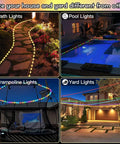 33 Ft Solar Rope Lights Outdoor Waterproof With Remote And Timer, 18 Color Changing LED Rope Lights lighting up path, pool, trampoline, and yard at night
