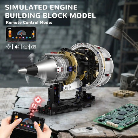 Dope Aircraft Engine Building Kit That Actually Works For Adults With App Control Mini Turbojet Model Kit Technic displayed on desk