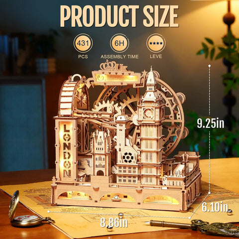 3D Wooden Puzzle For Adults Marble Run London Adventure 431 Piece Set, 8.86 x 9.25 x 6.10 in