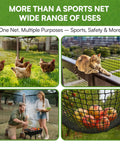 Durable Golf Practice Net And Sports Barrier Net used for chickens, cats, BBQ, and apples; multipurpose heavy duty nylon netting.
