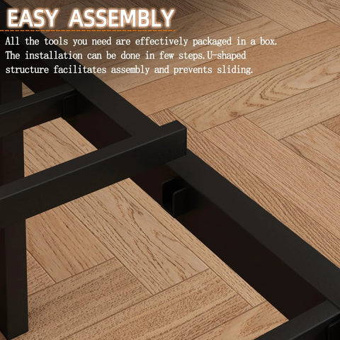 Easy assembly detail of Rock Solid Full Bed Frame With Integrated Headboard, Hella Sturdy Steel Slat Base, Matte Black Finish.