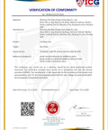 Verification of Conformity certificate for PV Combiner Box by ICG, showing compliance with international standards.