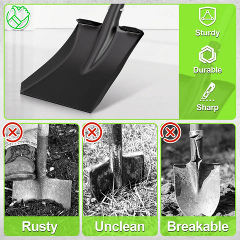 Heavy Duty Flat Shovel With 45 Inch Length Square Blade And 12 Inch Spade Cushioned Grip Ergonomic D Handle for yard work