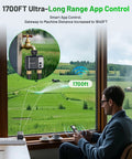 Man using app for WiFi Sprinkler Timer 2 Zone With 1700 Ft Range, Smart Hose Timer, app and voice control visible