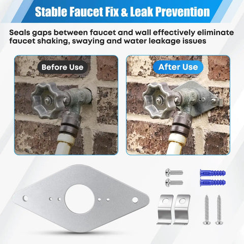 4 Pack Aluminum Hose Bib Mounting Plates Outdoor Spigot Mounting Kit Beefy Heavy Duty Rust Resistant Brackets For Garden Patio Farm Water Lines UV Coated Durable And Easy To Install, before and after faucet wall mount
