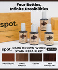 Knockout Match Wood Stain Repair Kit With Brush On Touch Up Bottles For Scratches And Dings Provincial Dark Walnut Ebony And Red Mahogany Tones indoor outdoor timber and cabinet restoration project.