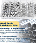 Vifmy 1/4-20 stainless steel bolt assortment kit in plastic organizer with nuts and washers (248 pieces).